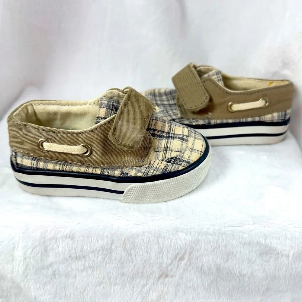 Circo Tan Blue Gray Plaid Preppy Loafers Boat Baby Shoes